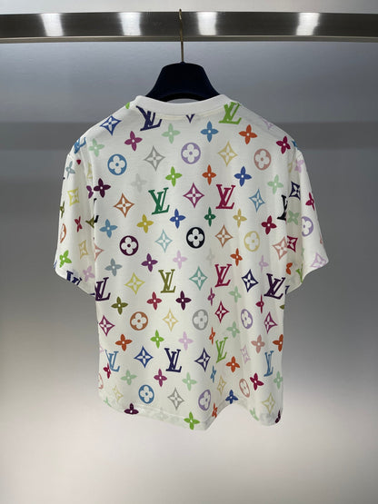 25 Colorful letter print chain round neck short sleeve T-shirt