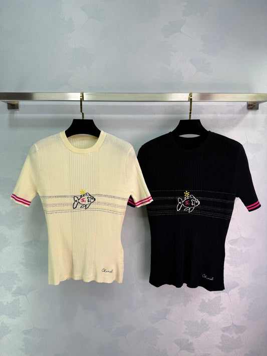 25 Early spring new fish jacquard pattern knitted short sleeves