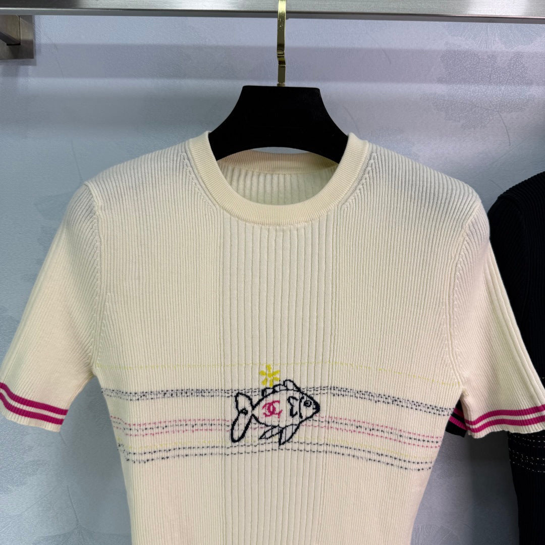 25 Early spring new fish jacquard pattern knitted short sleeves