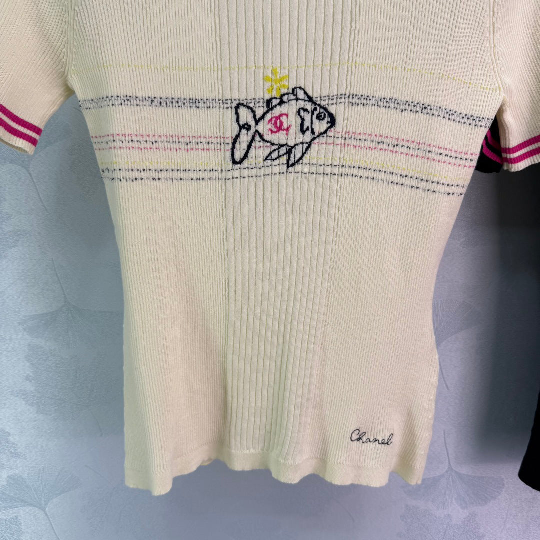 25 Early spring new fish jacquard pattern knitted short sleeves