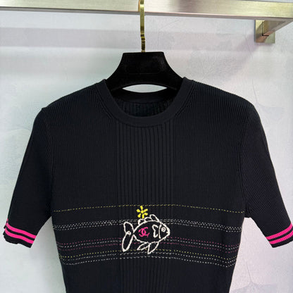 25 Early spring new fish jacquard pattern knitted short sleeves