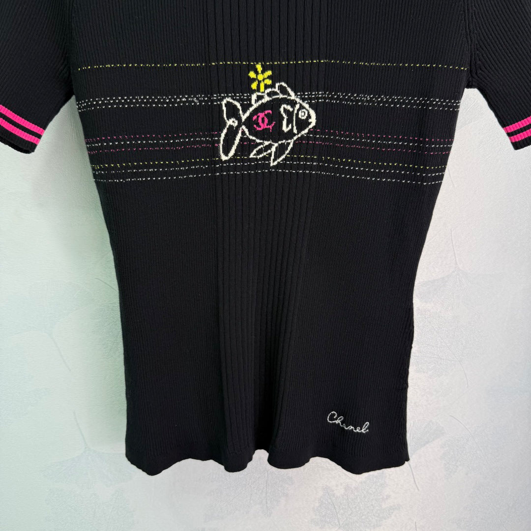 25 Early spring new fish jacquard pattern knitted short sleeves