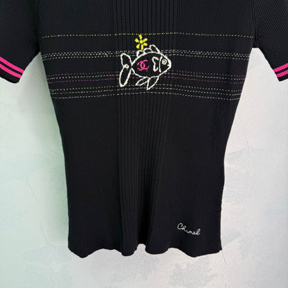 25 Early spring new fish jacquard pattern knitted short sleeves