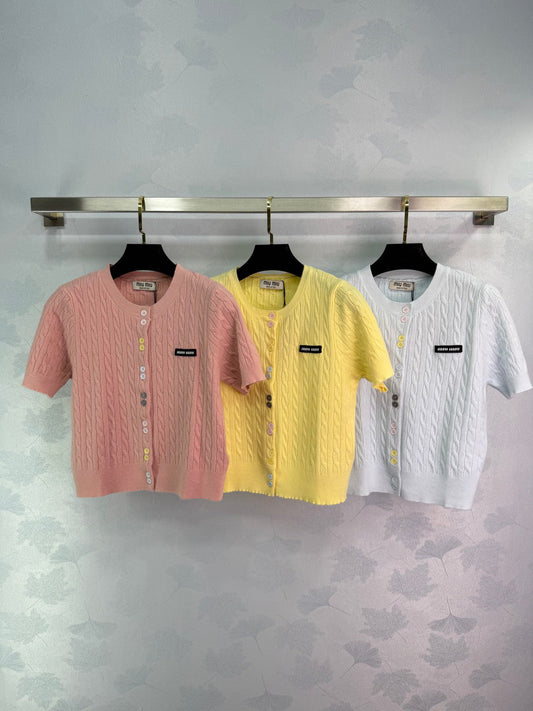 25ss Spring and Summer Colorful Tricolor Button Cardigan