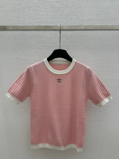 2025 Spring and Summer New Round Neck Slim Fit Knitted Short Sleeve