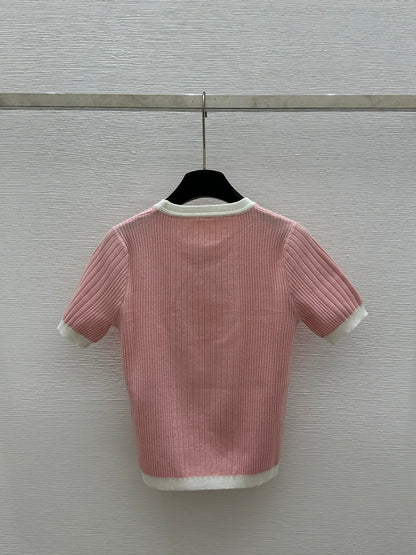 2025 Spring and Summer New Round Neck Slim Fit Knitted Short Sleeve
