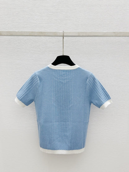 2025 Spring and Summer New Round Neck Slim Fit Knitted Short Sleeve