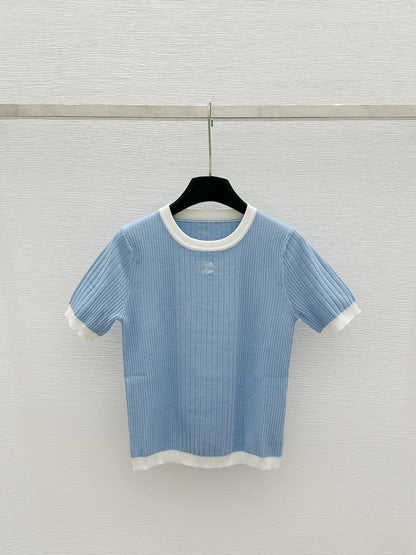 2025 Spring and Summer New Round Neck Slim Fit Knitted Short Sleeve