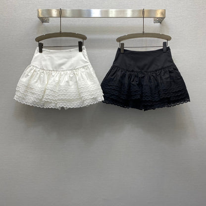 25ss Temperament high waist metal buckle embellishment layered design short skirt