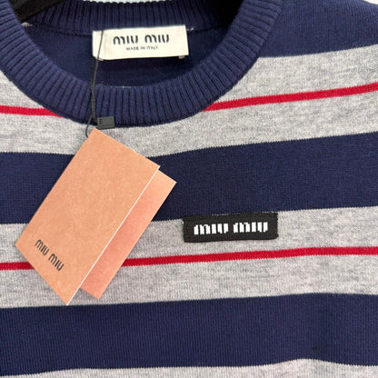 25Crew Neck Striped Short Sleeve Knit