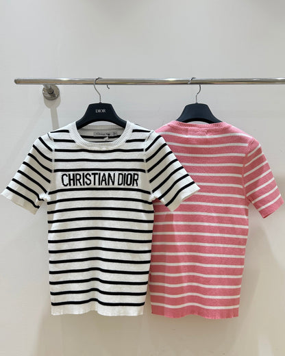 25 Striped letter jacquard short sleeved shirt