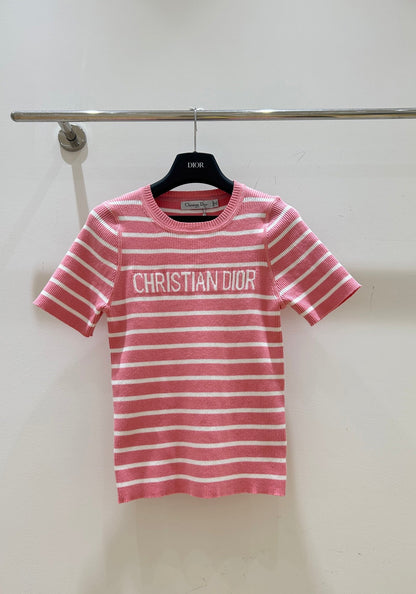 25 Striped letter jacquard short sleeved shirt