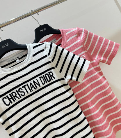 25 Striped letter jacquard short sleeved shirt
