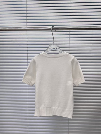 25 New double C letter sequin embroidery round neck short sleeves