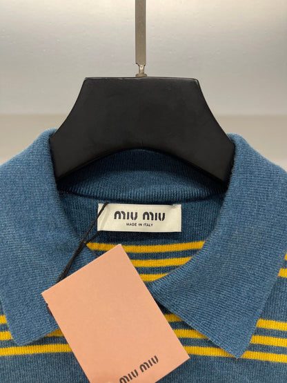 25 Color blocking striped knitted lapel short sleeved t-shirt