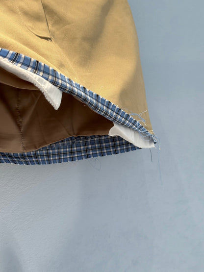 25 Blue plaid spliced khaki half skirt