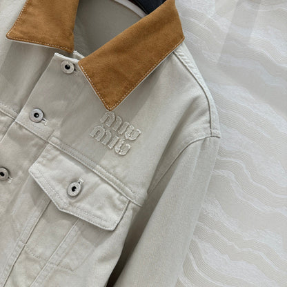 25 new contrast color hemming denim jacket + same style denim shorts