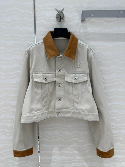 25 new contrast color hemming denim jacket + same style denim shorts