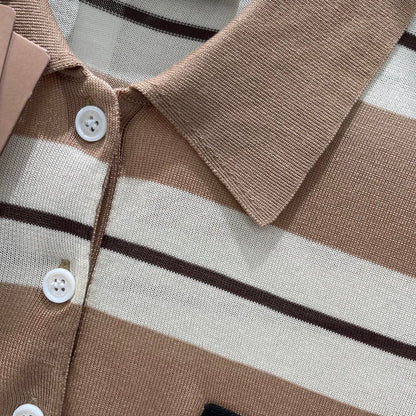 25 Striped polo collar short sleeves