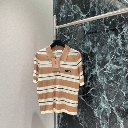 25 Striped polo collar short sleeves