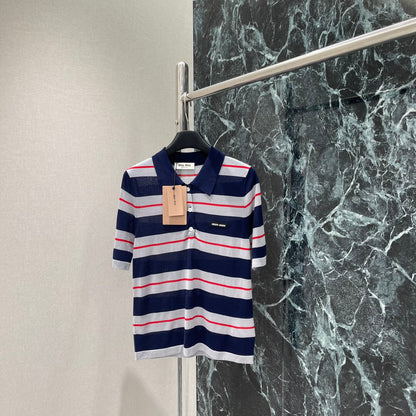 25 Striped polo collar short sleeves