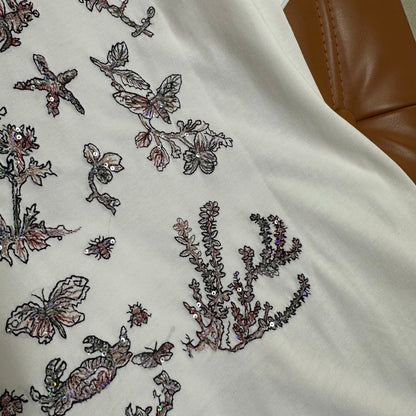 25 Round Neck Embroidered Butterfly Forest Short Sleeve