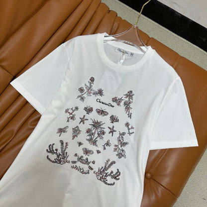 25 Round Neck Embroidered Butterfly Forest Short Sleeve