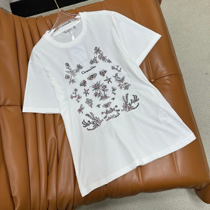 25 Round Neck Embroidered Butterfly Forest Short Sleeve
