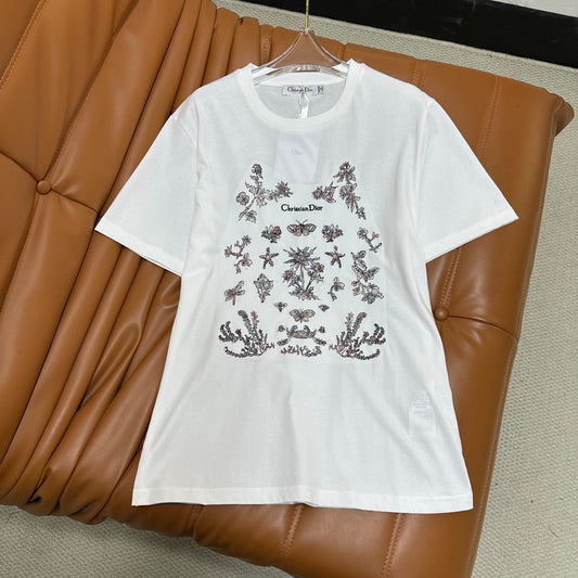25 Round Neck Embroidered Butterfly Forest Short Sleeve