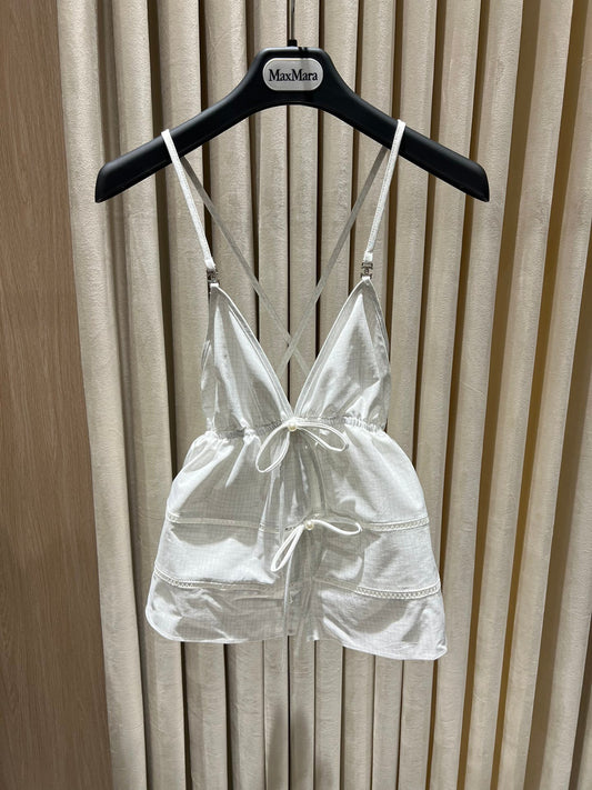 25 Spring and summer pearl hollow bow camisole vest+shorts