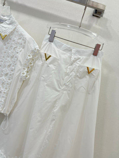 25 New style skirt collar with water-soluble flower hollow hem and drawstring top ➕ Skirt