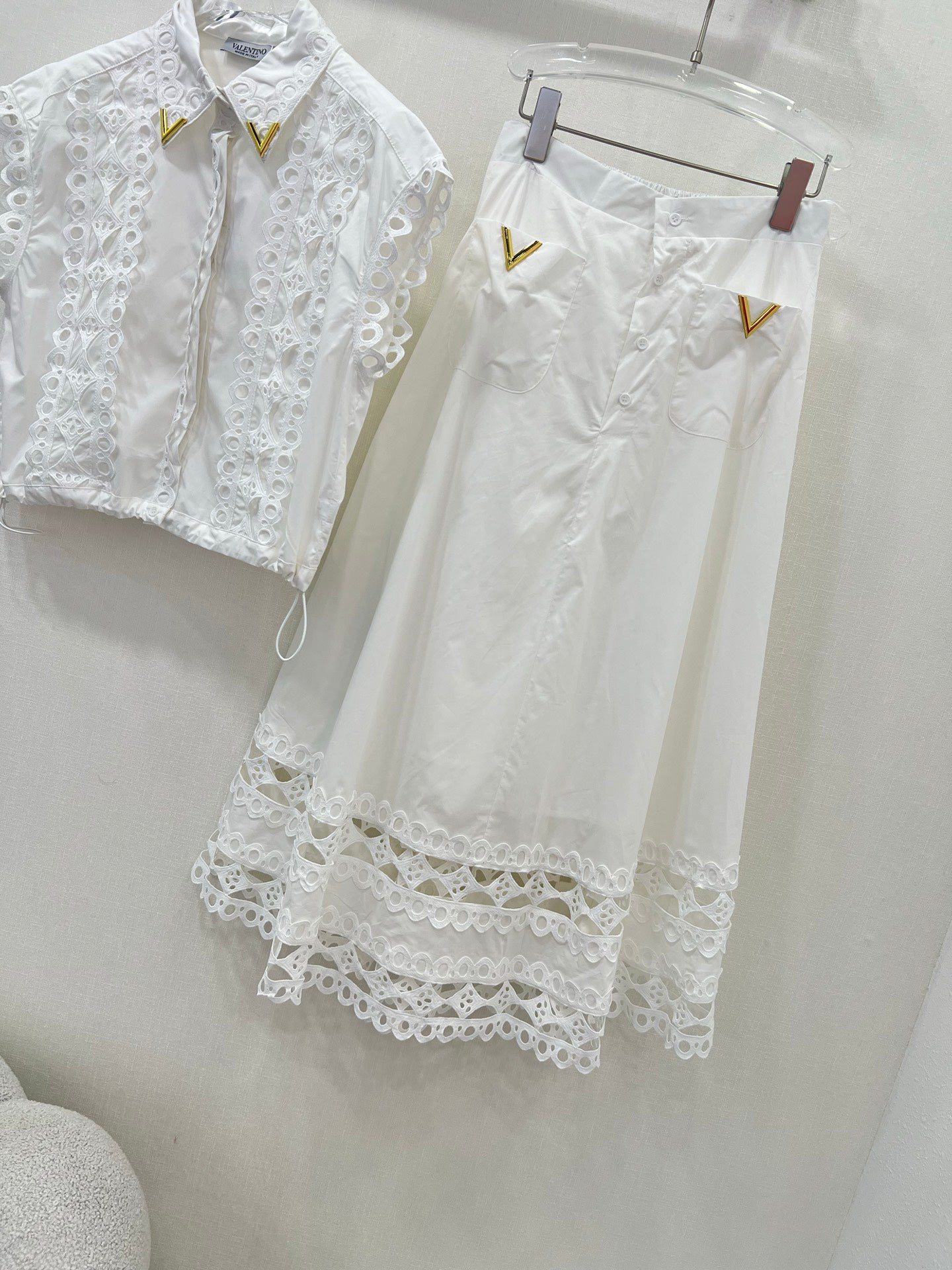 25 New style skirt collar with water-soluble flower hollow hem and drawstring top ➕ Skirt