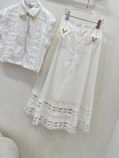 25 New style skirt collar with water-soluble flower hollow hem and drawstring top ➕ Skirt