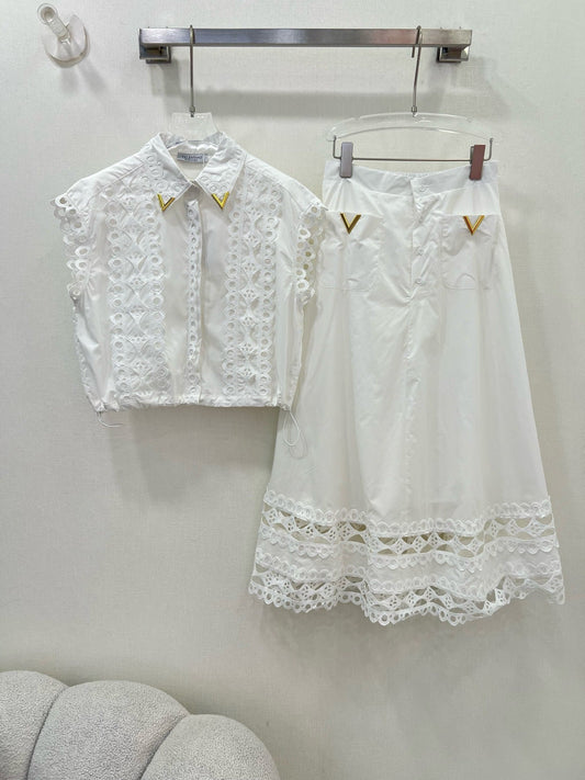 25 New style skirt collar with water-soluble flower hollow hem and drawstring top ➕ Skirt
