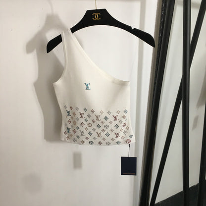 25 new style hot diamond logo off-shoulder knitted vest