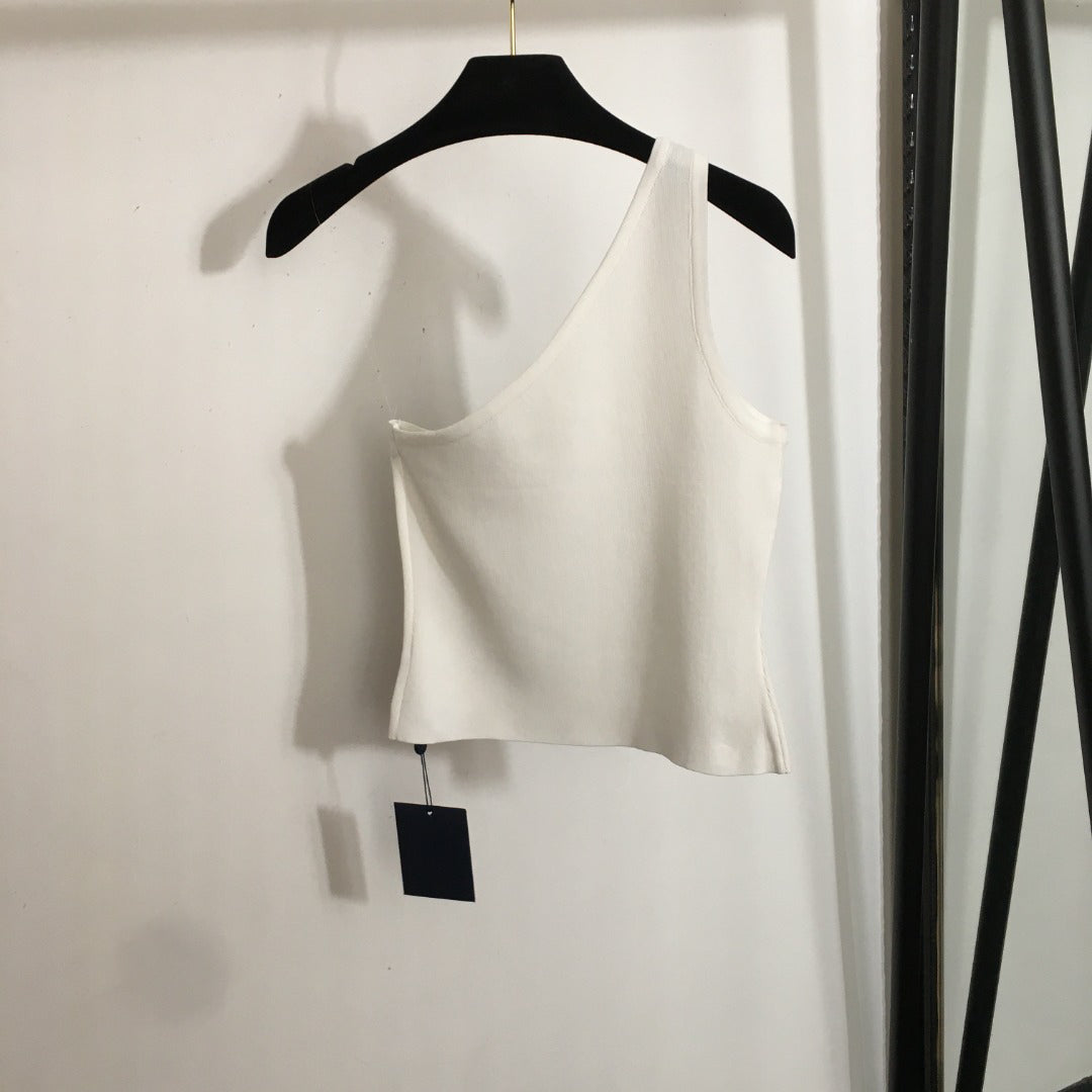 25 new style hot diamond logo off-shoulder knitted vest