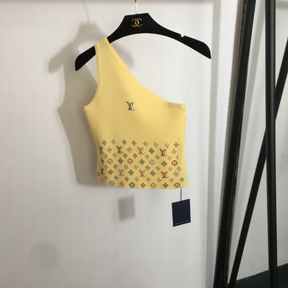 25 new style hot diamond logo off-shoulder knitted vest