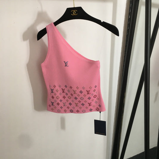25 new style hot diamond logo off-shoulder knitted vest
