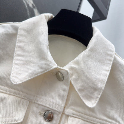 p 25 Spring and Summer Three-quarter Sleeve Super Short White Denim Jacket Set