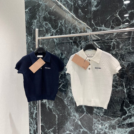 2025 Summer New Lapel Knitted Short Sleeves