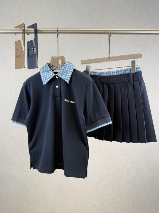 25 new fake two-piece Polo collar short sleeve + splicing short skirt