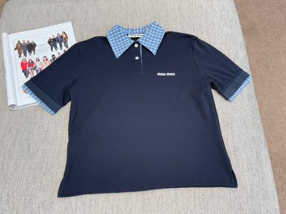 25 new fake two-piece Polo collar short sleeve + splicing short skirt