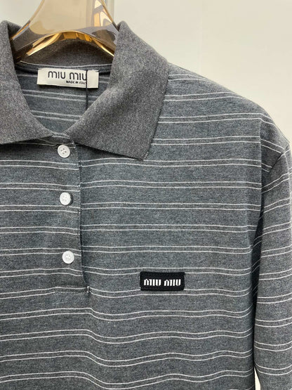High-grade gray striped lapel long sleeve + shorts