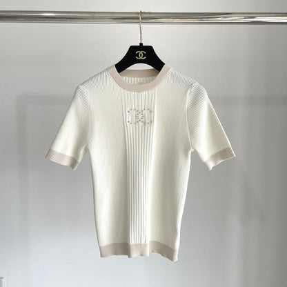 25 Letter Embroidery Fashion Casual Short Sleeve Knit Cardigan
