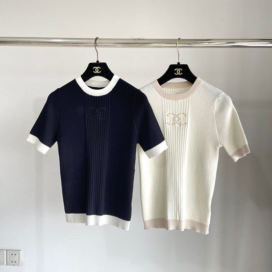 25 Letter Embroidery Fashion Casual Short Sleeve Knit Cardigan