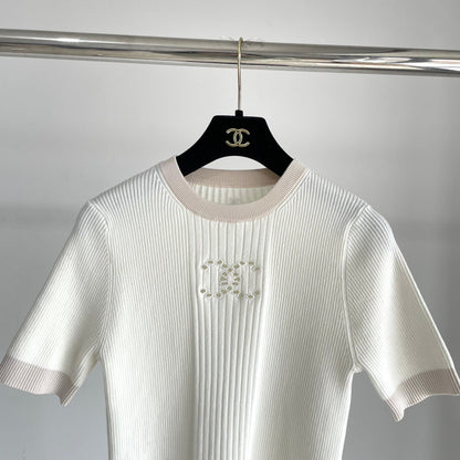 25 Letter Embroidery Fashion Casual Short Sleeve Knit Cardigan