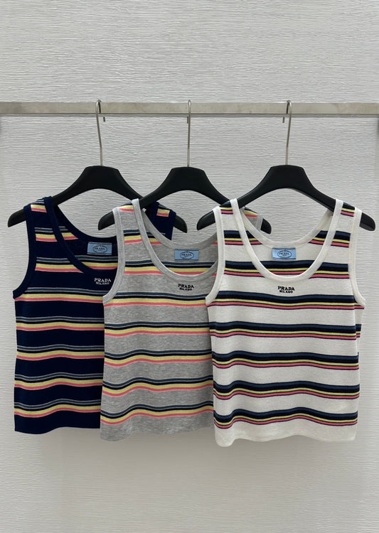 25 Crew Neck Contrast Stripe Knit Vest