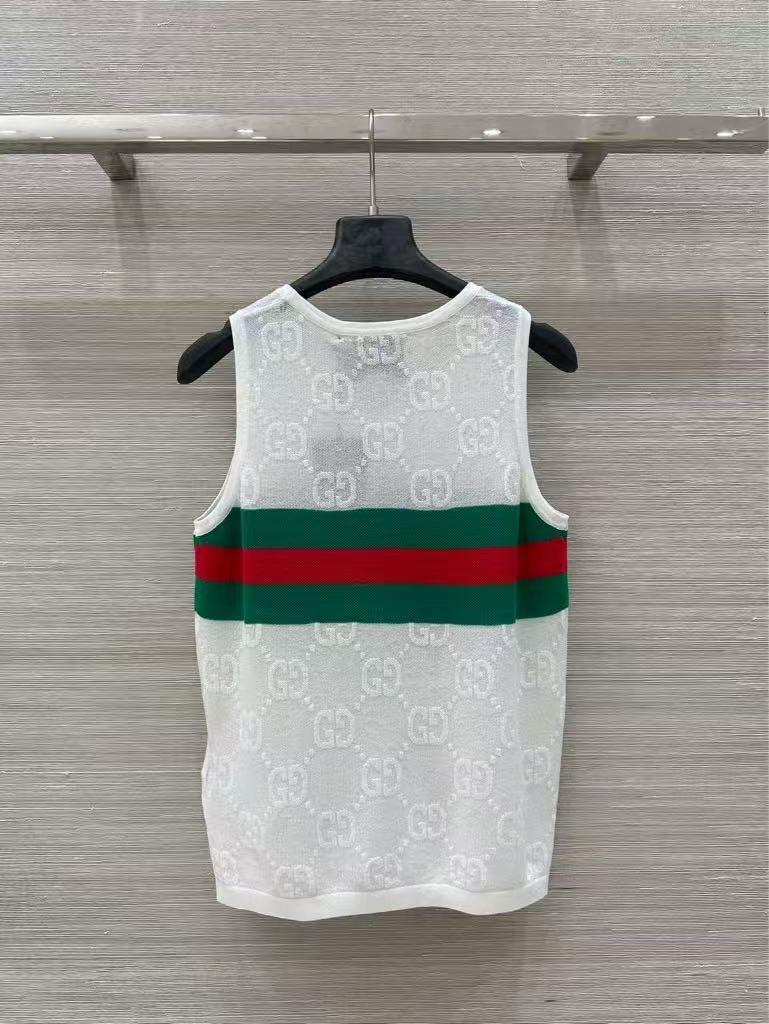 Embroidered jacquard mesh vest top