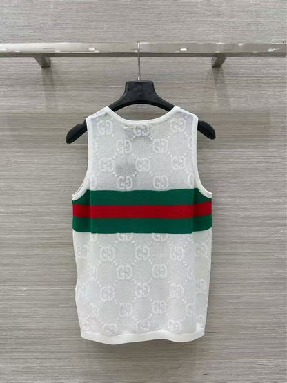Embroidered jacquard mesh vest top