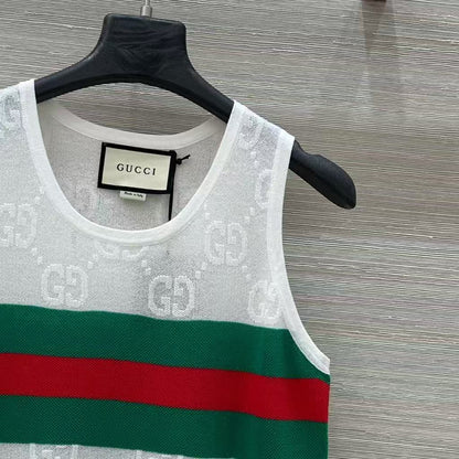 Embroidered jacquard mesh vest top